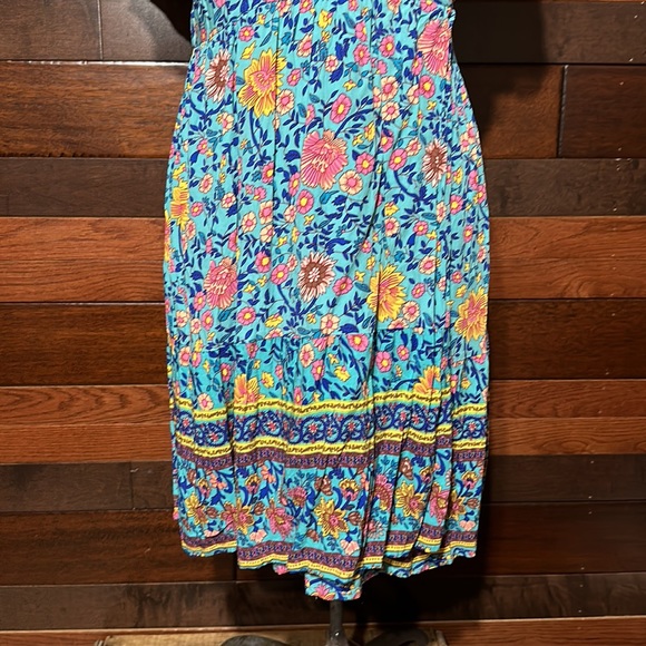 No Brand Tag V Neck Short Sleeve Teal Blue Floral Wrap Midi Dress - Picture 3 of 9